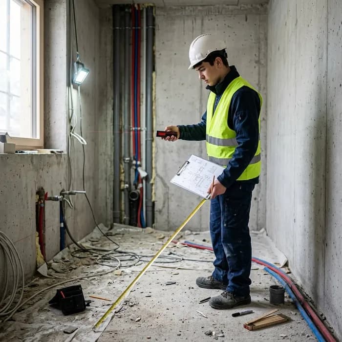 Progettista nella tecnica della costruzione impianti sanitari AFC Misurare locali